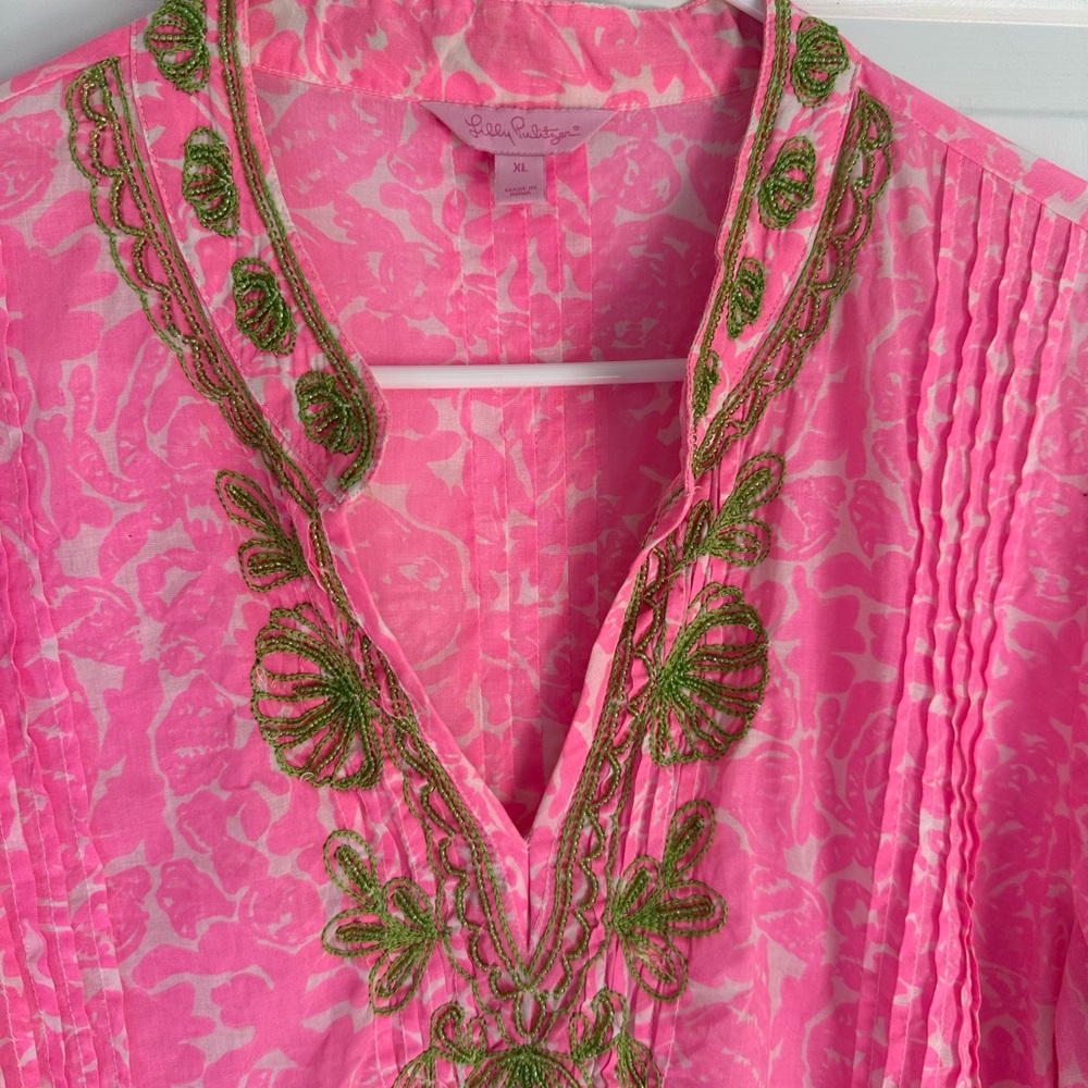 Lilly Pulitzer Pink Embroidered V-Neck Tunic - Picture 2 of 4